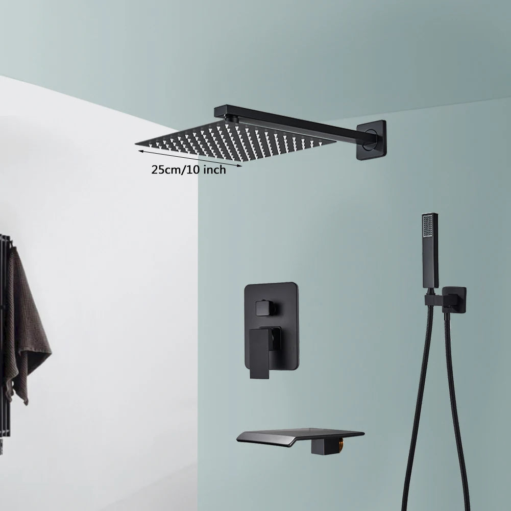 Black Rainfall Shower Faucet System