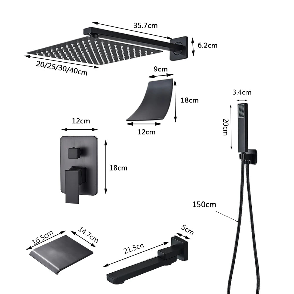 Black Rainfall Shower Faucet System