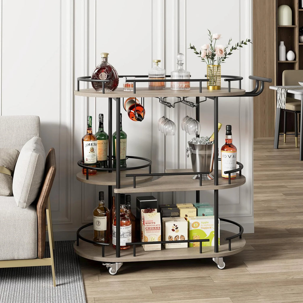 3-Tier Bar Cart with Wine Rack