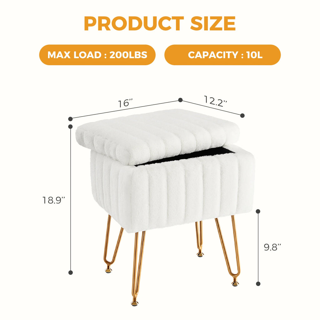 Faux Fur Storage Ottoman Stool