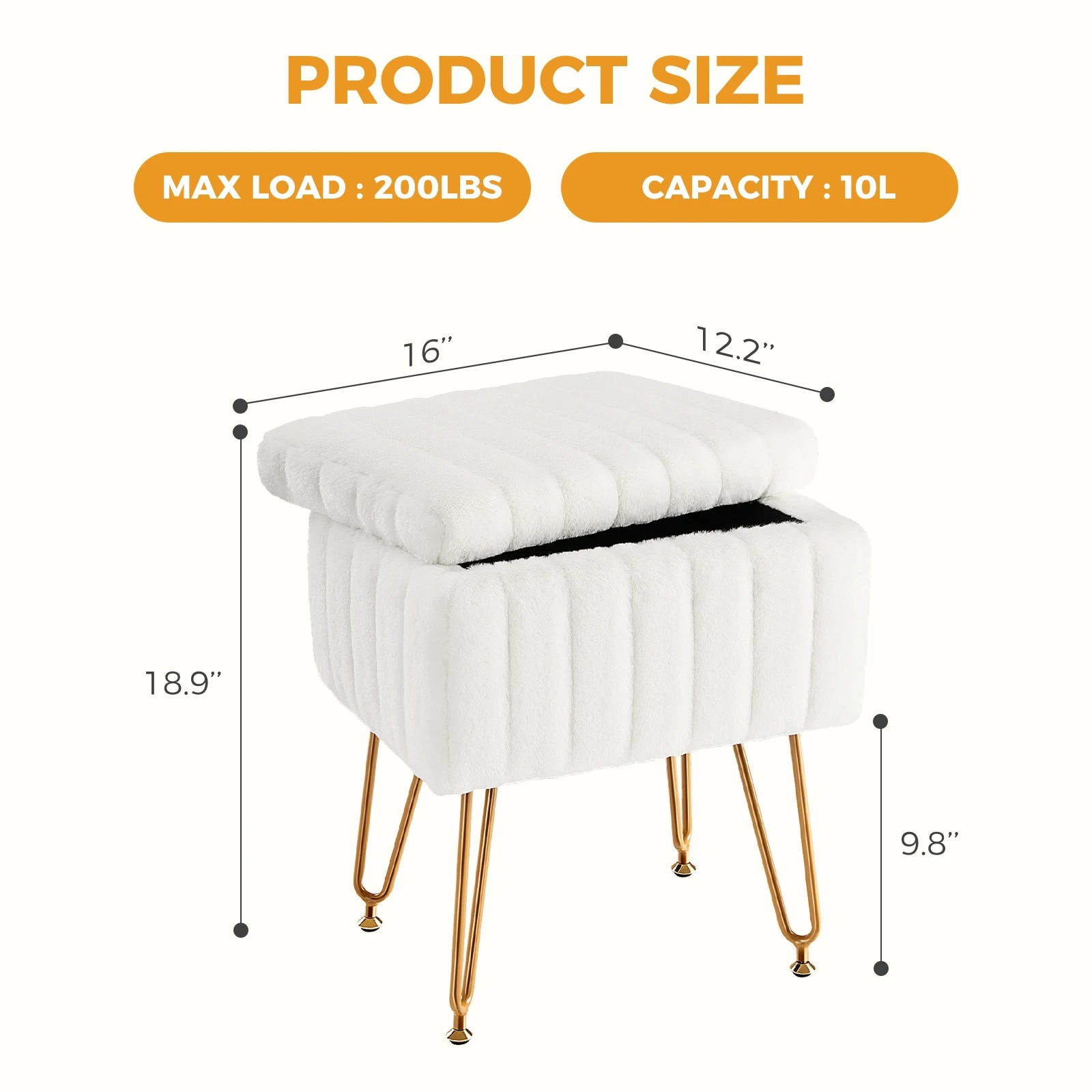 Faux Fur Storage Ottoman Stool