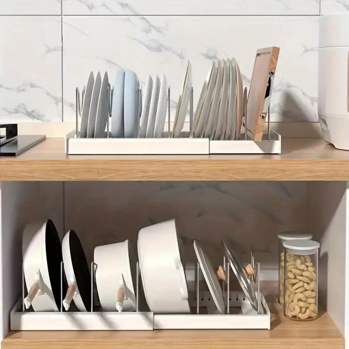 Expandable Pot & Pan Organizer Rack with 7 Adjustable Dividers