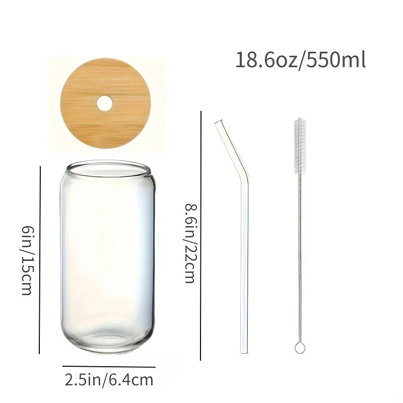 6-Piece Glass Cup Set with Bamboo Lids & Straws