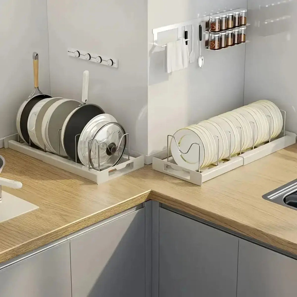 Expandable Pot & Pan Organizer Rack with 7 Adjustable Dividers