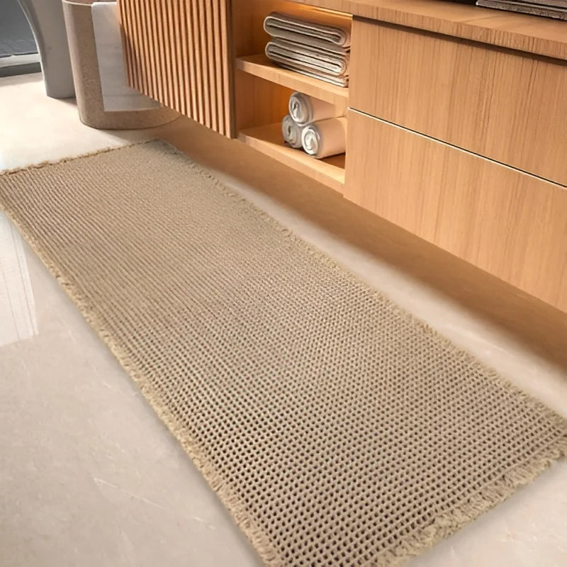 Waffle Weave Bathroom Mat, Super Absorbent Non-Slip Bath Mat with Tassels, Machine Washable, Brown (2 Sizes)