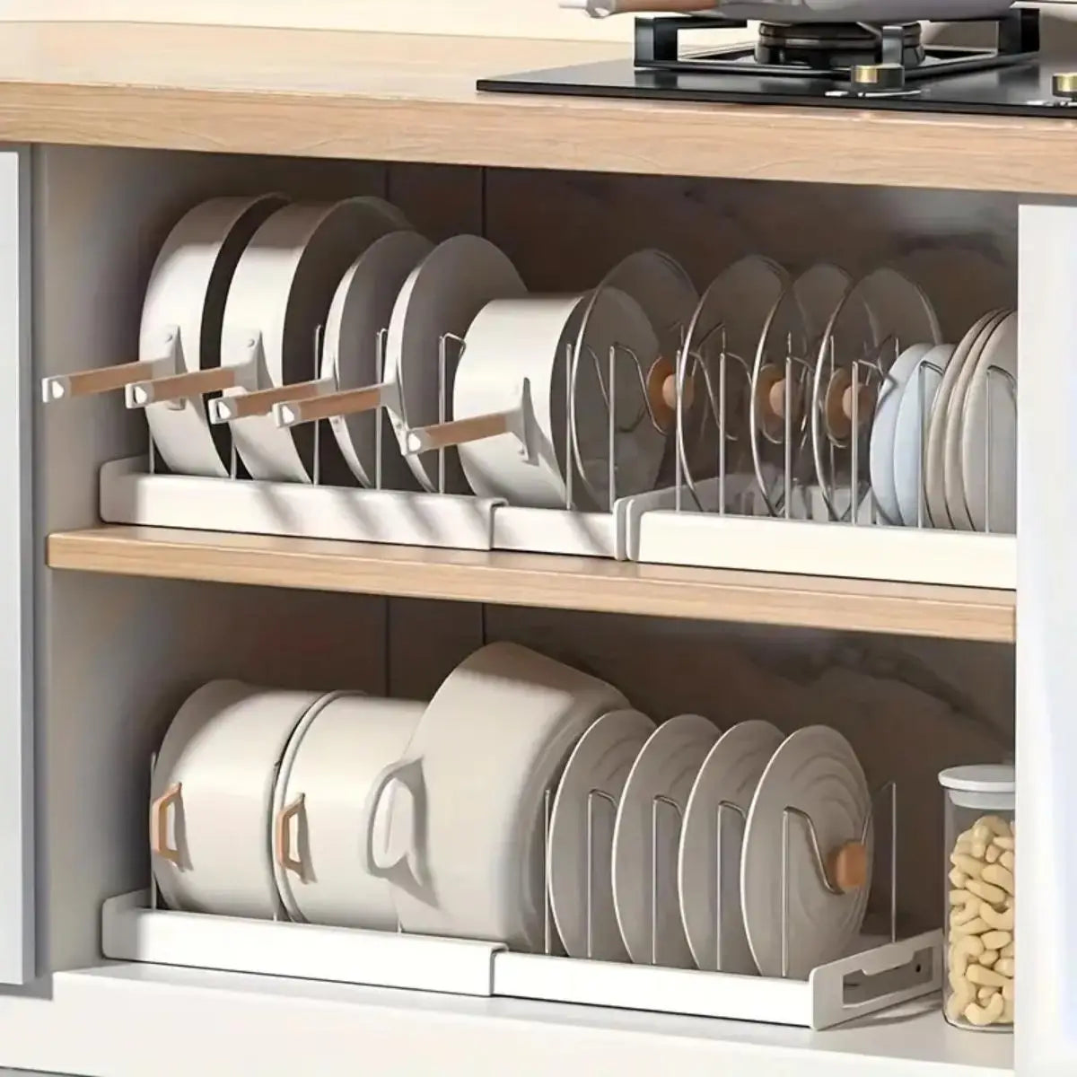 Expandable Pot & Pan Organizer Rack with 7 Adjustable Dividers