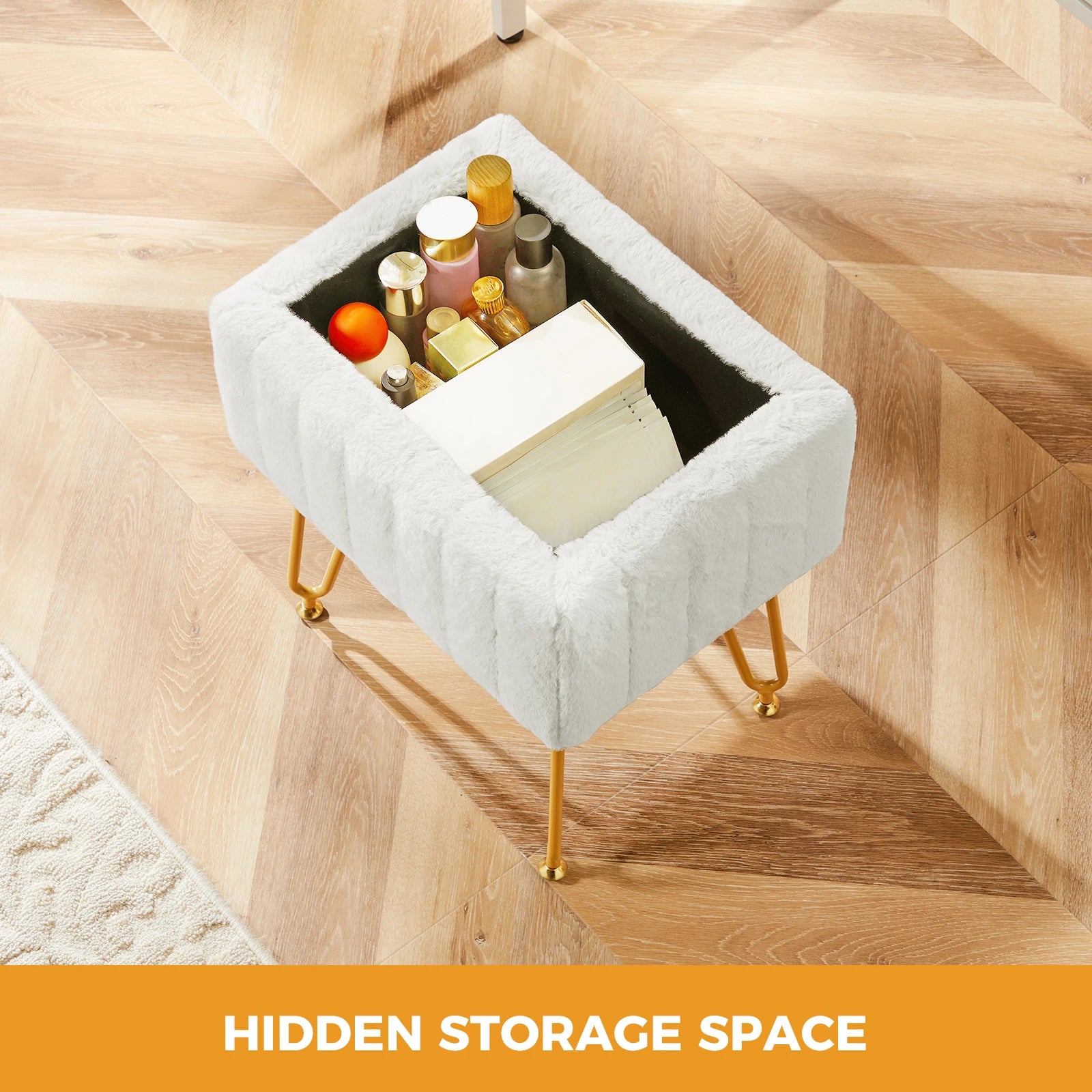 Faux Fur Storage Ottoman Stool