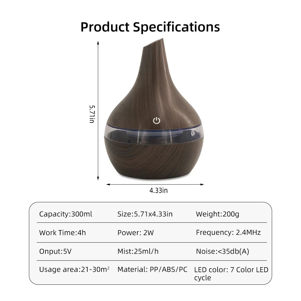 300ml Air Humidifier & Aroma Diffuser Combo - Multi Functional Essential Oil Diffuser for Aromatherapy Machine, Relieve Dry Air