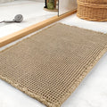 Waffle Weave Bathroom Mat, Super Absorbent Non-Slip Bath Mat with Tassels, Machine Washable, Brown (2 Sizes)