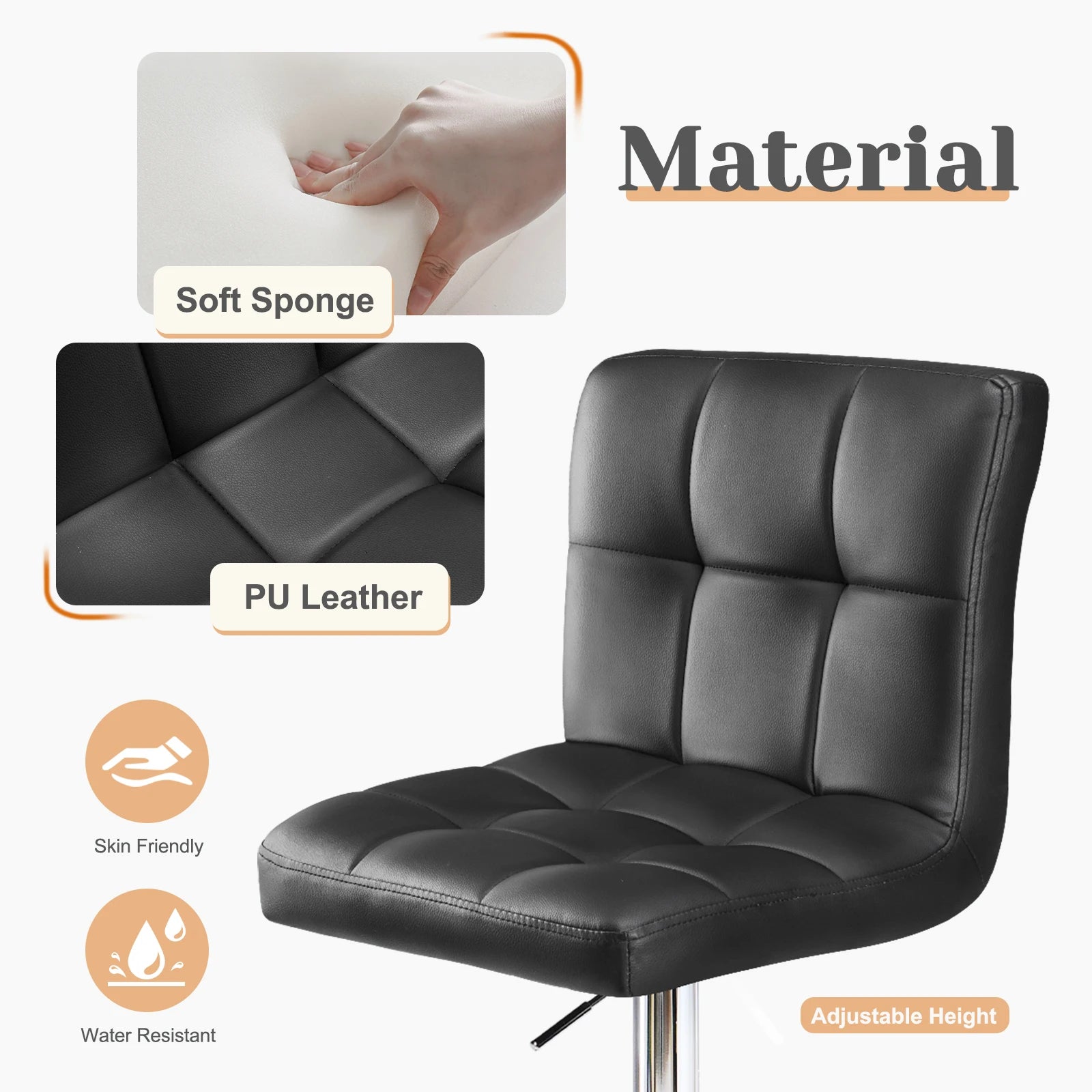 Adjustable Leather Bar Stools Set of 2