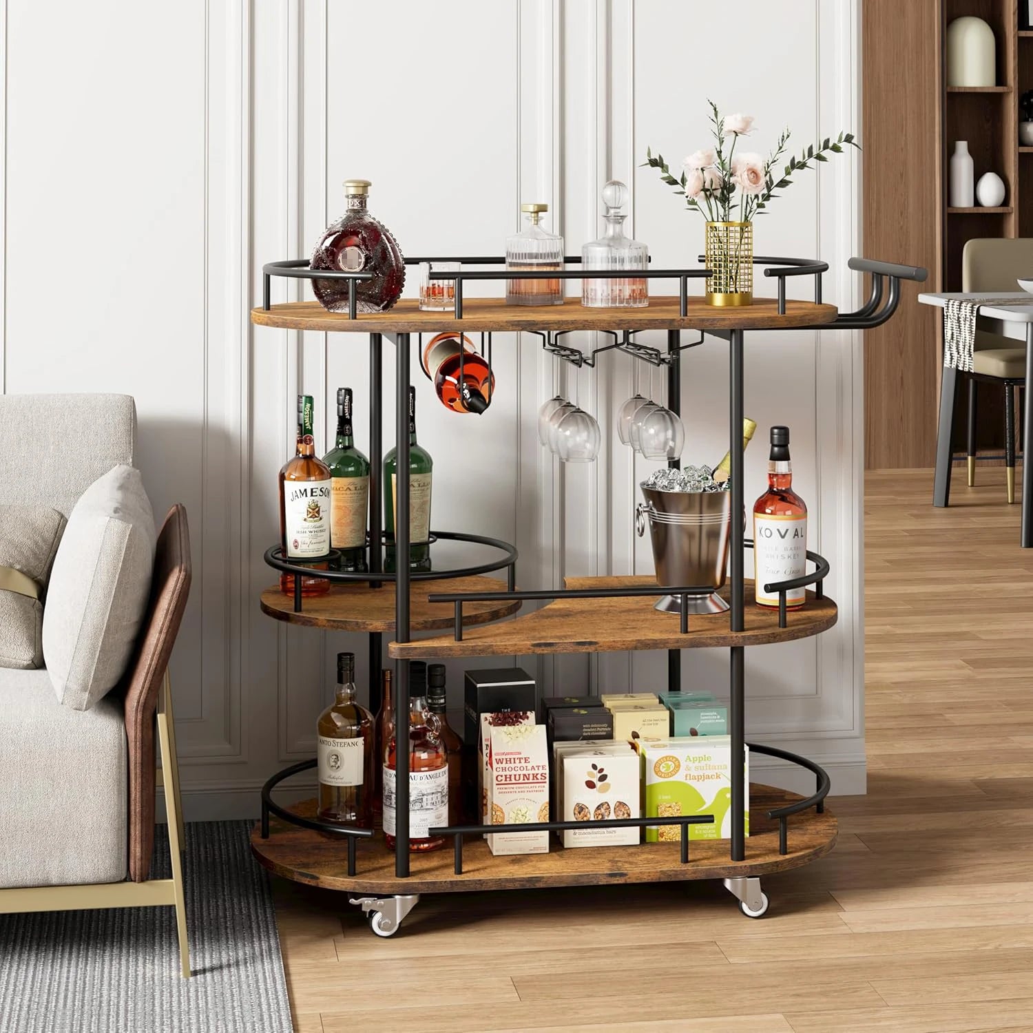 3-Tier Bar Cart with Wine Rack