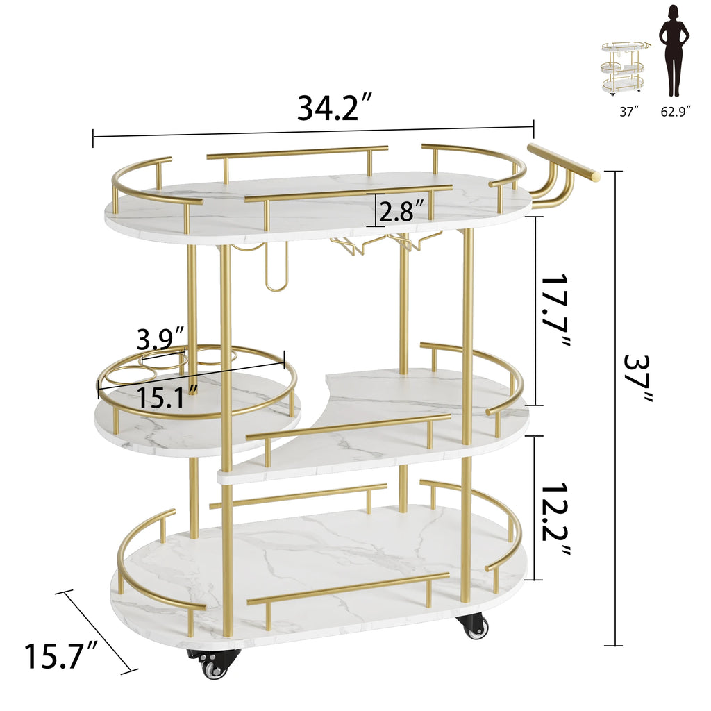 3-Tier Bar Cart with Wine Rack